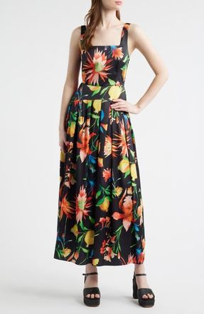 Ciebon Juno Floral Print Midi Dress in Black Multi at Nordstrom, Size X-Small