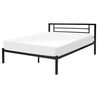 Beliani Cama De Metal Negro Estructura De L&aacute;minas Somier 140 X 200 Cm Cabecero Moderno Dormitorio Cusset