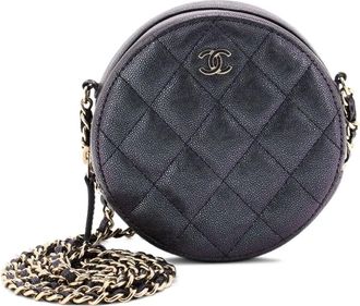 Chanel Round Clutch with Chain Quilted Iridescent Caviar Mini crossbody bag - Zwart