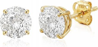MAX + STONE 14k Gold Solitaire Round Earrings Studs Embellished with Swarovski Zirconia Various Sizes