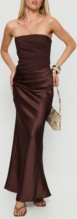Princess Polly Lulita Pleated Strapless Mixed Media Gown in Brown at Nordstrom, Size 10