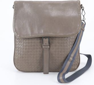 Bottega Veneta Gray Leather Messenger Bag Shoulder Bag (Pre-Owned)