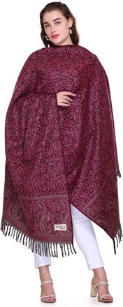 World of Shawls Timeless Paisley Wool Blend Shawl, Tibet Label, Fringed (Pink)