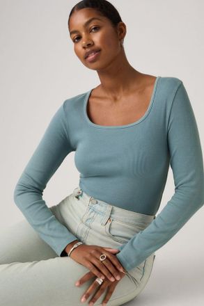 Levi's T-shirt Essential a manica lunga con scollo squadrato - Donna - L - Blu / Provincial Blue Garment Dye