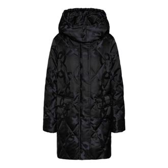 Elena Miro Jassen, Dames, Zwart, XL, Polyester, Monogram donsjack met capuchon