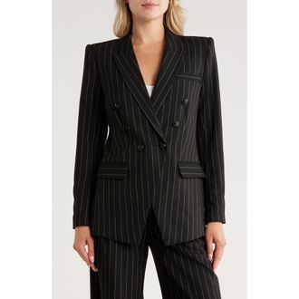 L'agence Kendi Pinstripe Double Breasted Long Blazer in Black/Ecru at Nordstrom Rack, Size 8