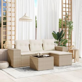 vidaXL Vidaxl - Juego De Sof&aacute;s Jard&iacute;n Con Cojines 5 Pzas Rat&aacute;n Sint&eacute;tico Beige