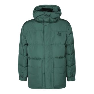 Maison Kitsun&eacute; Jassen, Heren, Groen, L, Leer, Hooded Puffer Jacket