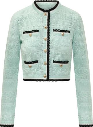 Self Portrait Pointelle Gebreide Cardigan - Dames - Vesten - Groen - S - Katoen - Truien & Vesten