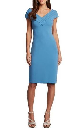 Tadashi Shoji Pleated Cap Sleeve Crepe Sheath Dress in Cadet Blue at Nordstrom Rack, Size X-Small