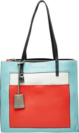 Marc Jacobs Blue Red Color White Leather Tote Bag (Pre-Owned)