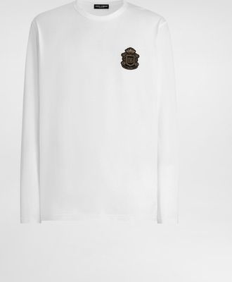 Dolce & Gabbana Cotton T-shirt With Heraldic Patch - Man T-shirts And Polos White 44