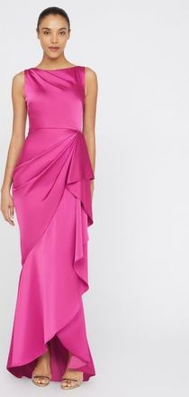 Theia Harper Draped Wrap Bateau Neck Satin Faux Wrap Gown in Shadow Rose at Nordstrom, Size 16