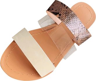 Generic Flat Sandals For Women Snake Print Strap Sandals Clear Strappy Sandal Wide Walking Sandal Lightweight Beach Shoes Elegant Casual Shoes Fashion Open To