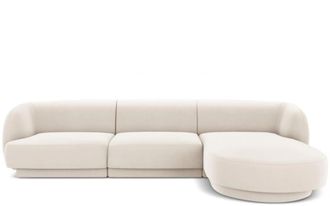 BLOOMINGLOFT 4-Sitzer Design Ecksofa Miley - mit Samtbezug Soft Beige