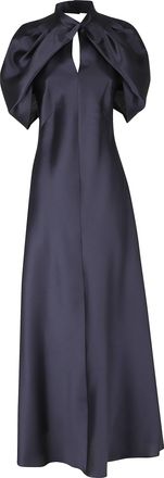 Alberta Ferretti Blue Mikado Tailored V-Neck Short Sleeve Silk-Blend Dress