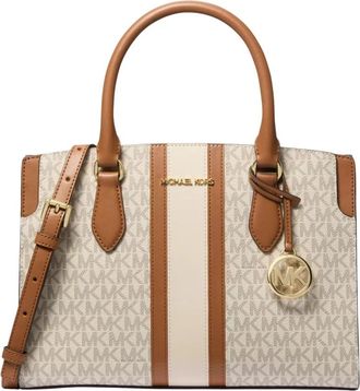 Michael Kors Becca Medium Signature Logo Stripe Satchel - Dames - Handtassen - Beige - ONE Size - Polyester - Tassen