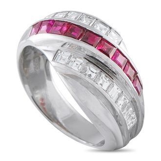 Luxury Bazaar Platinum 1.0ct Diamond and Ruby Crossover Band Ring MF13-080526