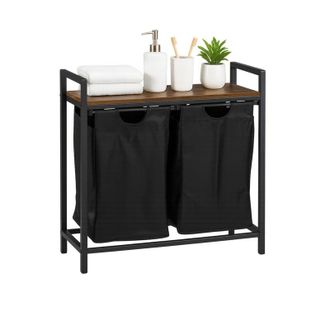 Relaxdays Cesto Para La Ropa Sucia Relaxdays, 2 Cestos Extra&iacute;bles, Con Estante, Hbt: 72 X 73 X 33 Cm, Cesto De Metal, Marr&oacute;n/negro