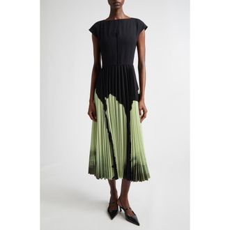 Jason Wu Watercolor Floral Pleated Matte Crepe A-Line Dress in Nori/Light Jade Multi at Nordstrom, Size 12