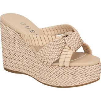 Guess Eveh Platform Wedge Sandal in Light Natural 110 at Nordstrom Rack, Size 5.5