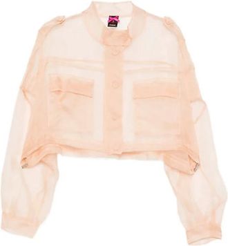 Pinko Cropped Jasje in Organza Zijde - Dames - Overhemden - Roze - S - Organza - Overhemden
