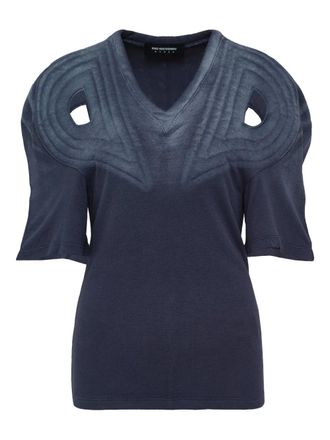 Kiko Kostadinov Celritatem gewatteerd T-shirt met V-hals - Blauw