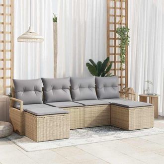 vidaXL Vidaxl - Conjunto De Sof&aacute; De Jard&iacute;n Con Coj&iacute;n 6 Pcs Beige, Gris Claro
