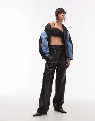 Asos deconstructed leather belted pants in black