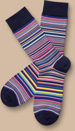CHARLES TYRWHITT Stripe Socks - Bright Pink & Cobalt Blue Size 10.5-13 by Charles Tyrwhitt