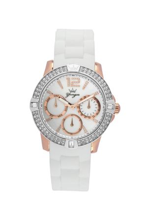 Yonger & Bresson Womens and White Dial Rose Gold Watch Rubber - One Size