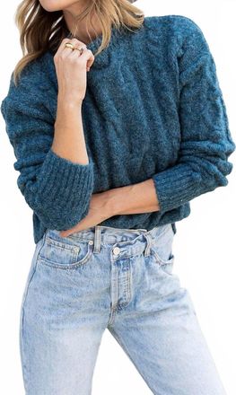 Lovestitch Cable Knit Mock Neck Cozy Sweater In Teal