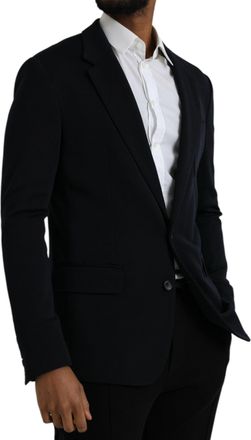 Dolce & Gabbana Mens Black Wool Single Breasted Coat Blazer Virgin Nylon Clothing