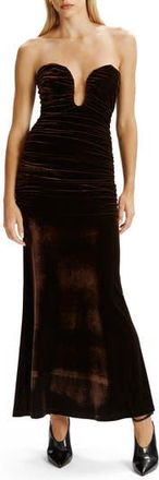 Bardot Elvira Velvet Strapless Gown in Chocolate at Nordstrom Rack, Size 12