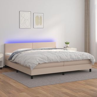 vidaXL Cama Box Spring Colch&oacute;n Led Cuero Sint&eacute;tico Capuchino 200x200cm Vidaxl