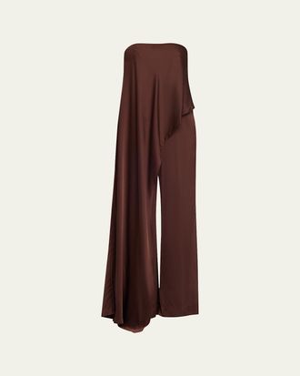 Halston Heritage Sonia Strapless Draped Wide-Leg Jumpsuit
