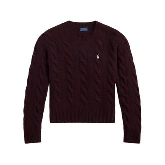 Ralph Lauren Logo-Geborduurd Kabelsteek Trui - Dames - Ronde hals truien - Paars - M - Wol - Truien & Vesten