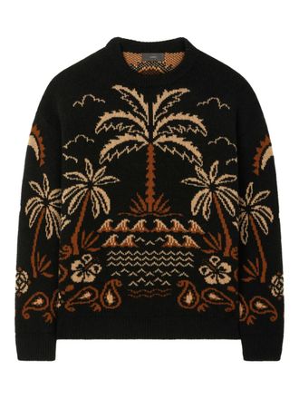 Alanui Glimpse of Eden palm-tree intarsia sweater - women - Wool/Cashmere/Cotton - S - Black