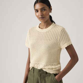 Levi's Isabelle Crochet Sweater - Womens - L - Beige / Seedpearl Cotton