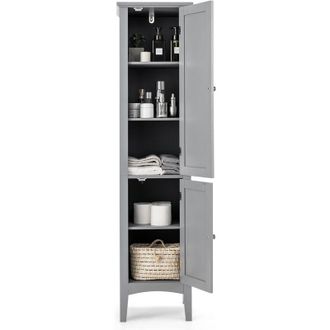 Costway Armario Baño, Armario Baño Columna de 5 Niveles, Mueble Baño, 2 Puertas, 38 x 38 x 160 cm (Gris) - Costway