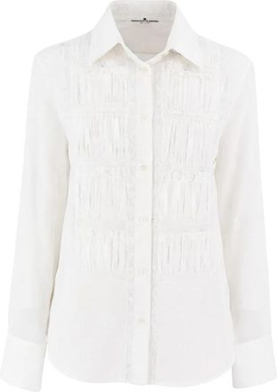 Ermanno Scervino Lange Mouwen Geplooide Kanten Blouse - Dames - Overhemden - Wit - S - Overhemden