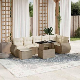 vidaXL Set De Sof&aacute;s De Jard&iacute;n Y Cojines 8 Piezas Rat&aacute;n Sint&eacute;tico Beige Vidaxl