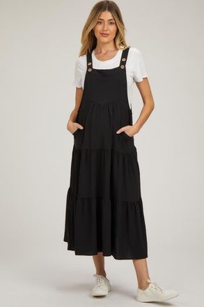 Pinkblush Button Sling Tiered Midi Dress in Black at Nordstrom, Size Medium