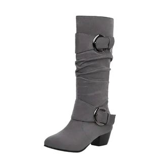 Generic Womens Winter Knee Punk Knight Boots Square Heel West Cowboy Boots