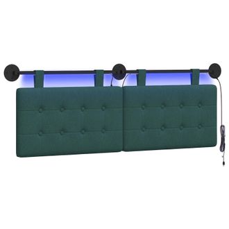 vidaXL Testiera Sospesa Con Luce Led Verde Scuro Tessuto Vidaxl