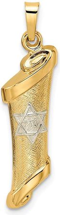 Diamond2Deal 14k Two-tone Gold Polished and Textured Hollow Mezuzah Pendant