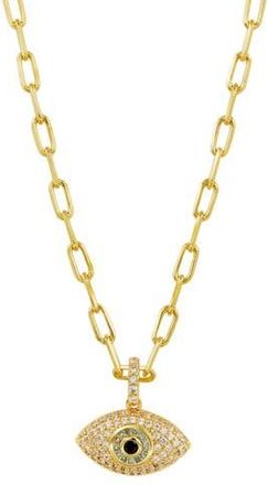 Savvy Cie Jewels Evil Eye Pav&eacute; Pendant Necklace in Yellow at Nordstrom Rack