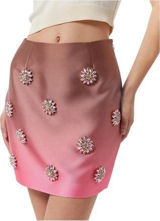 Silvian Heach Ombre Mini Rok met Juweelversieringen - Dames - Korte rokken - Bruin - XS - Polyester - Rokken