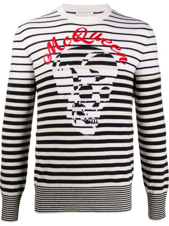 Alexander McQueen skulls and stripes crewneck jumper - White