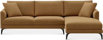 Castlery Lena Chaise Sectional Sofa Right Facing Customized, Caramel Performance Fleece, Matte Black Legs, Castlery